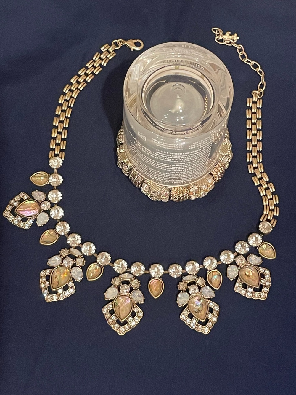 Gold-Tone Statement Necklace with Iridescent Stones & Gold-Tone Bracelet